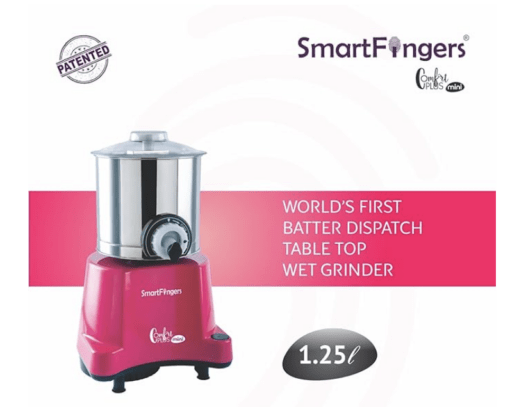 SmartFingers Comfort Plus Mini Table Top Wet Grinder 230V 50hz, 1.25 Liter, Pink - Image 3